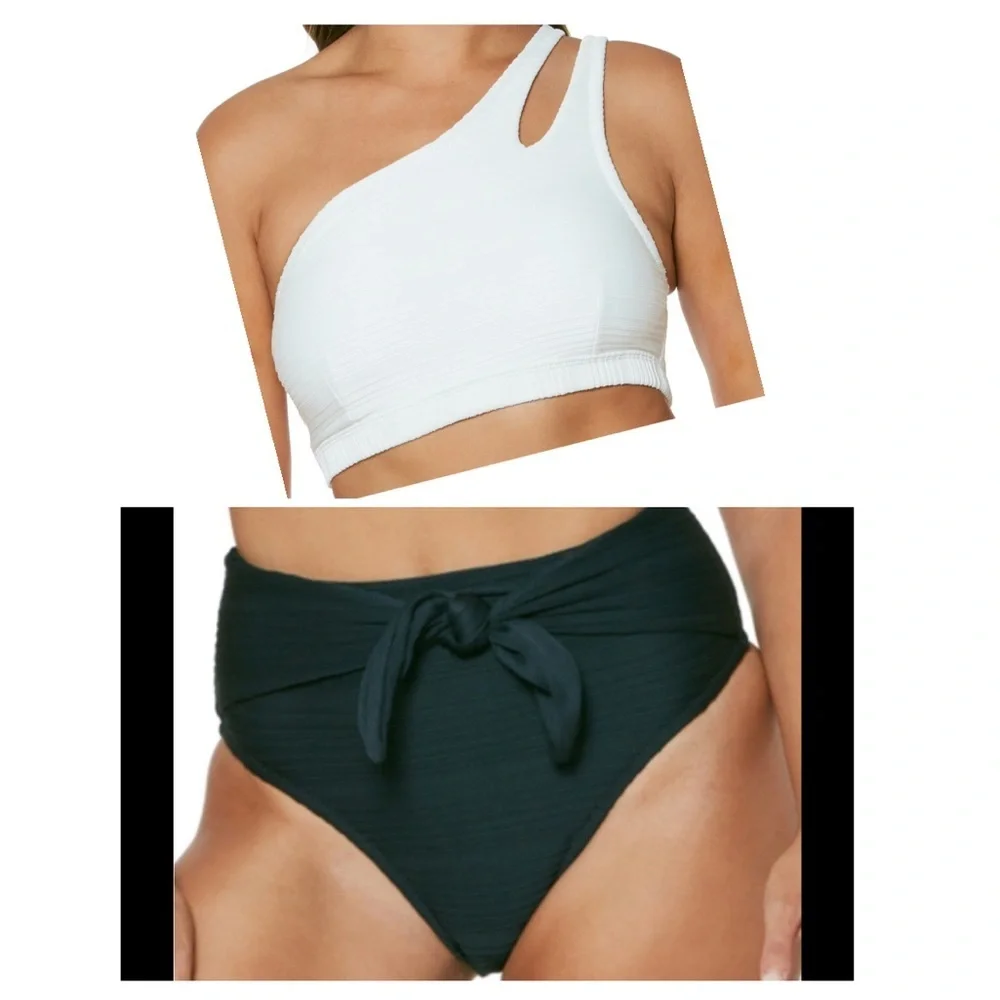 Jessica Simpson Bikini Set High-Waist Tie Bottoms One-Shoulder Top Size S Nwt
